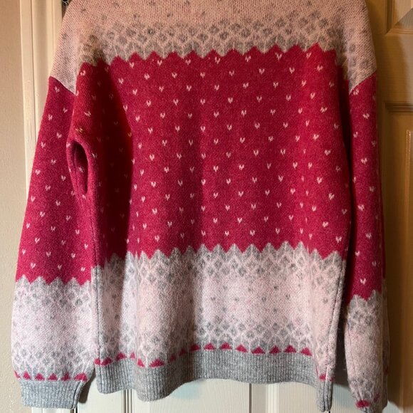 Women's LOFT Fair Isle Snowflake Sweater - Pink, Gray, & White - Small - Picture 2 of 3